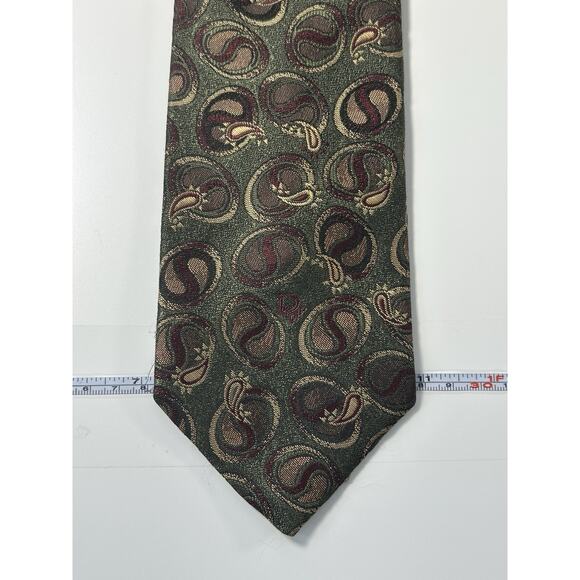 Christian Dior Monsieur Tie Paisley Green Red Gold Silk Blend Vintage USA - Picture 2 of 6